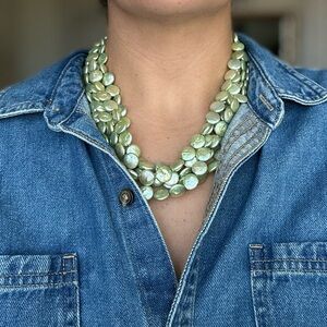 Vintage Pistachio Green Coin Pearl‎ Strand Necklace
